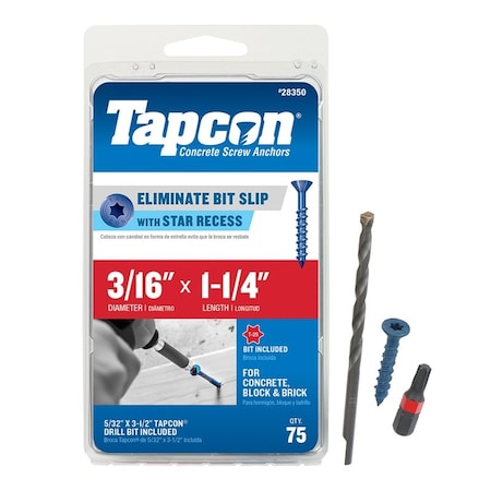 Tapcon Concrete Screw, 3/16" Dia., Climaseal Coated, Flat Head 28350